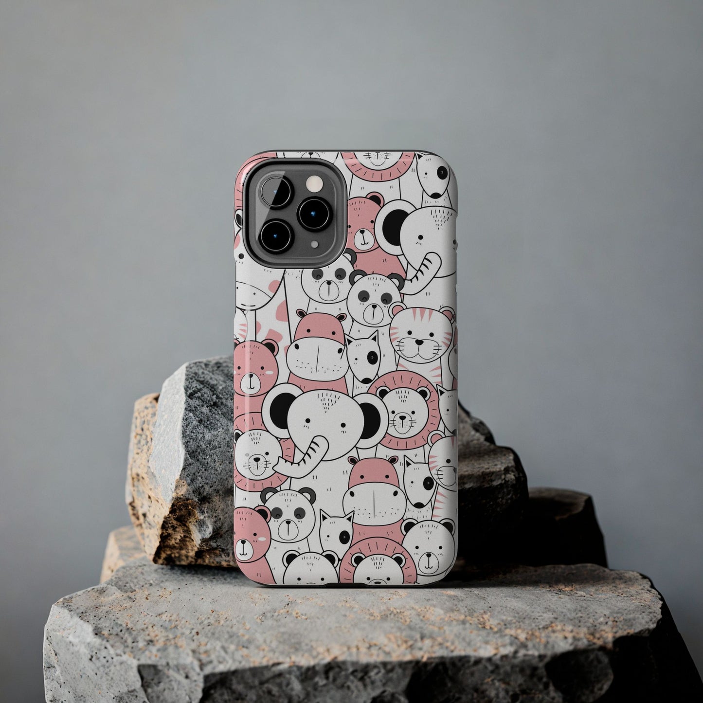 Seamless pattern with cute hand drawn wild animals Tough Phone Cases