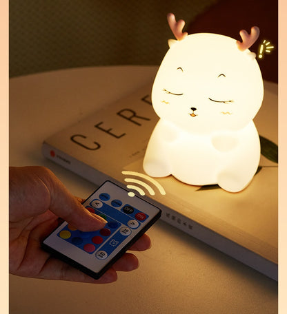 Deer Silicone Pat Lamp Nursing Seven-color Night Light Remote control