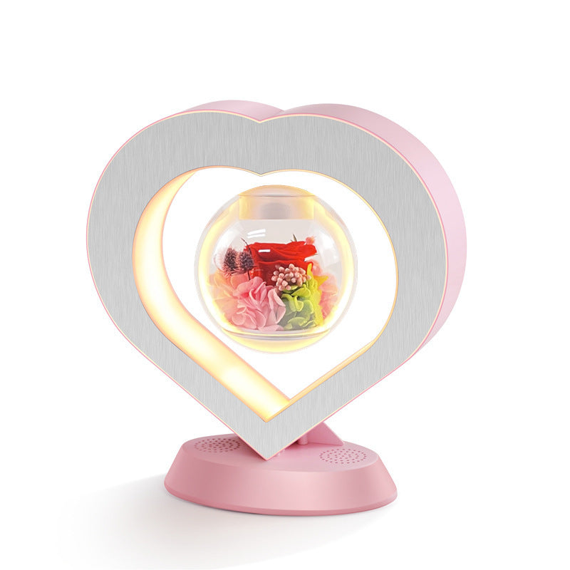 Valentines Day Gift Heart Floating Table LED Night Light Magnetic Levitation Creatives Lamp Desk Lamp Home Decor Red rose US With Bluetooth audio