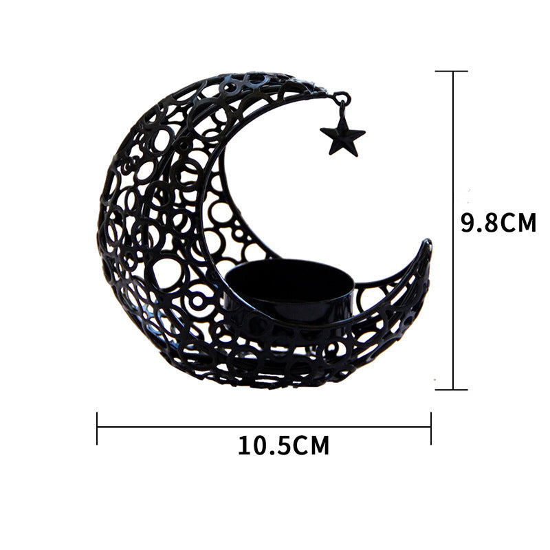 Light Luxury Crescent Moon Star Moon Black Gold Metal Candle Holder Modern Romantic Wedding Christmas Candle Cup Home Decor Black