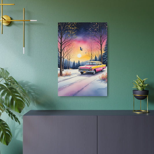 Winter's Tranquil Drive: A Journey Through Pastel Twilight Metal Art Sign 20″ x 30″ (Vertical) 0.12''