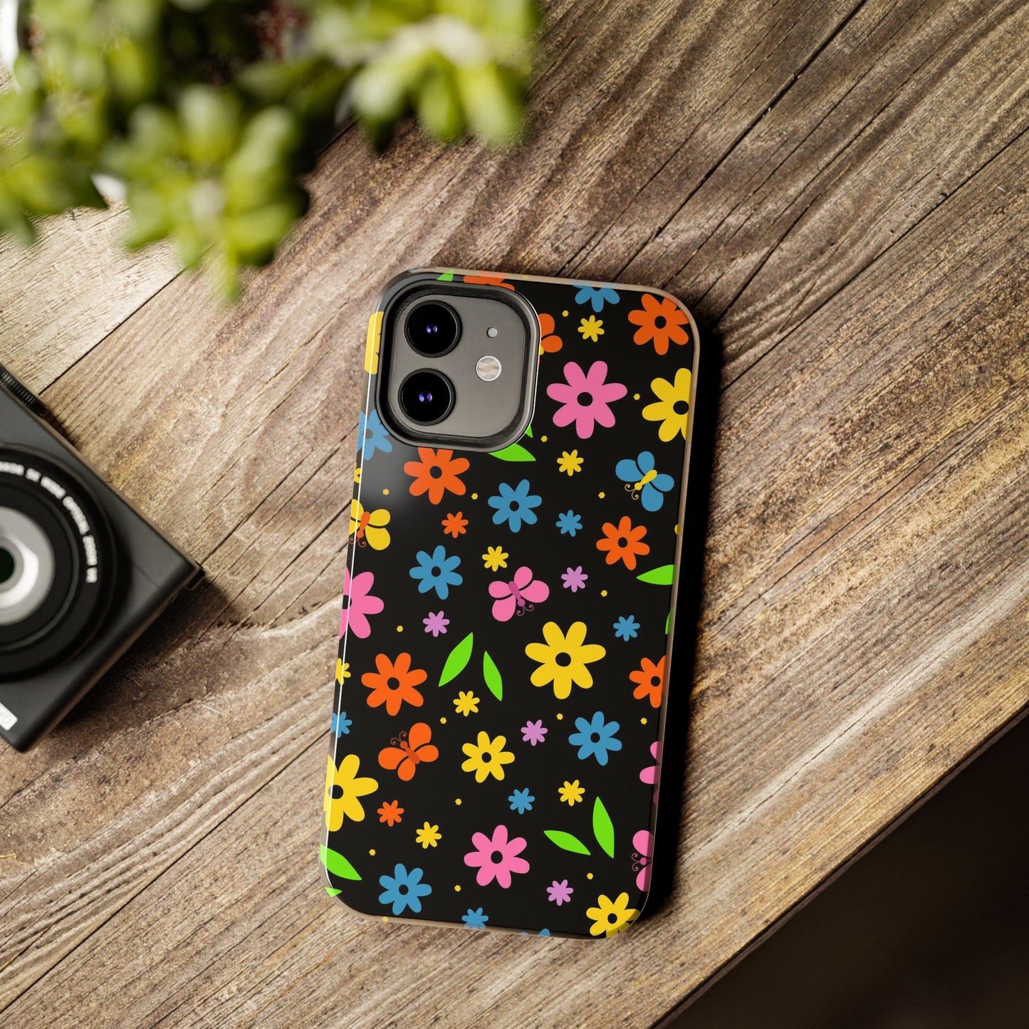 Cute pattern with simple flowers and butterflies. Tough Phone Cases