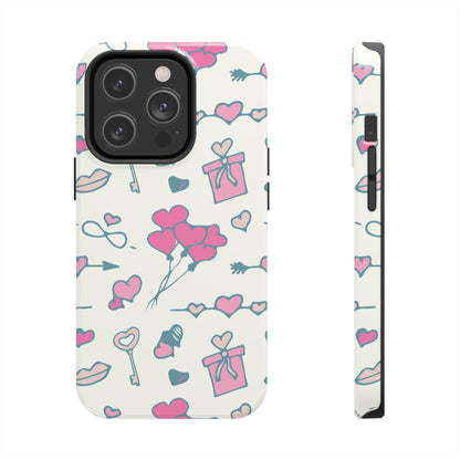 Pink seamless pattern with cute love doodles Tough Phone Cases iPhone 14 Pro