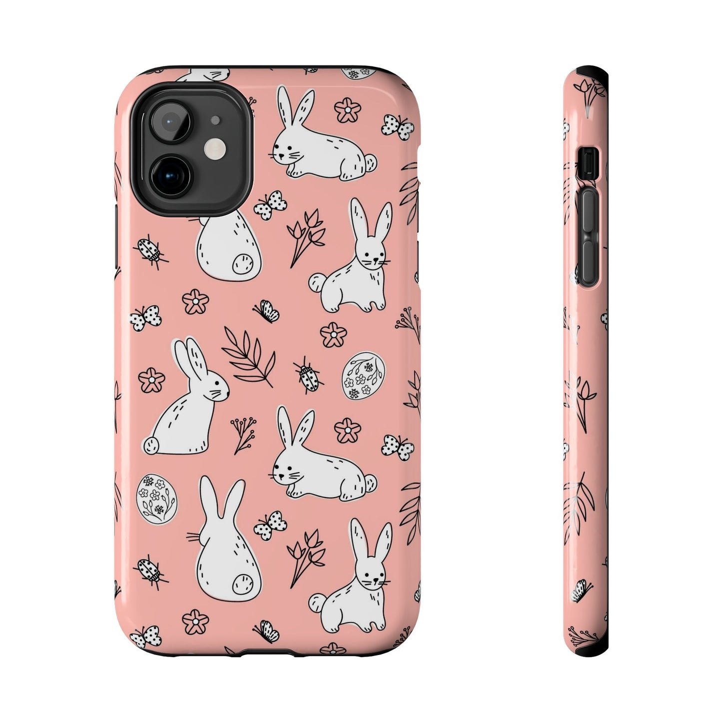 pattern with bunnies, flowers. Tough Phone Cases iPhone 11