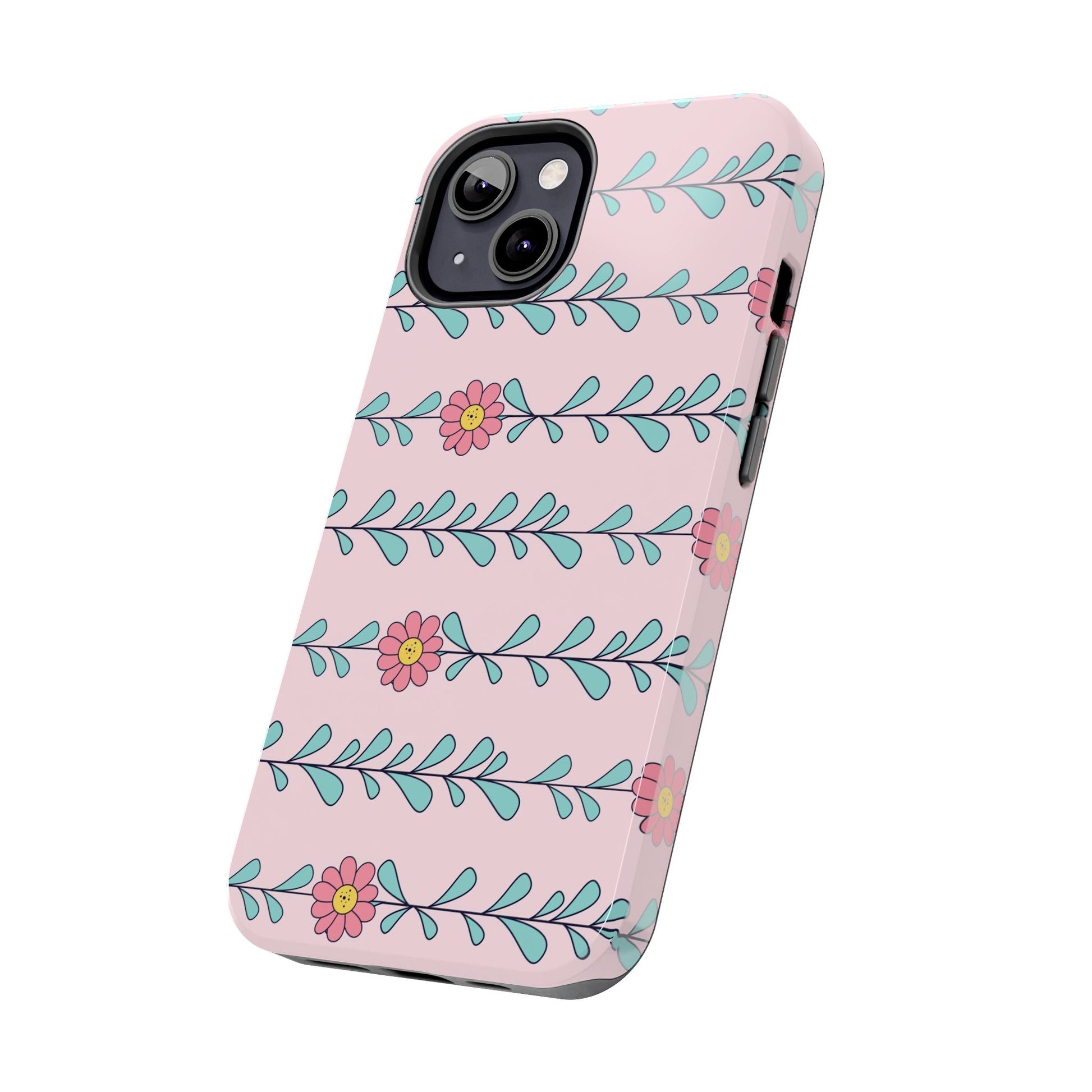 Seamless pattern pink flowers leaves Tough Phone Cases