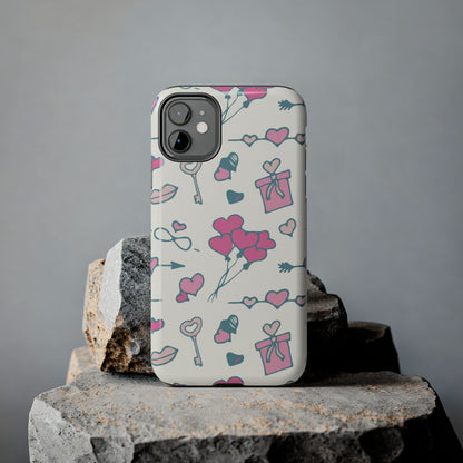 Pink seamless pattern with cute love doodles Tough Phone Cases