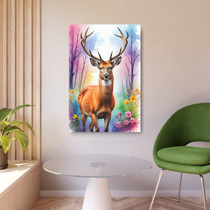 Majestic Deer in Springtime Splendo Metal Art Sign