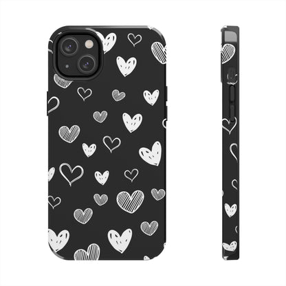 Heart doodles seamless pattern Tough Phone Cases iPhone 14 Plus