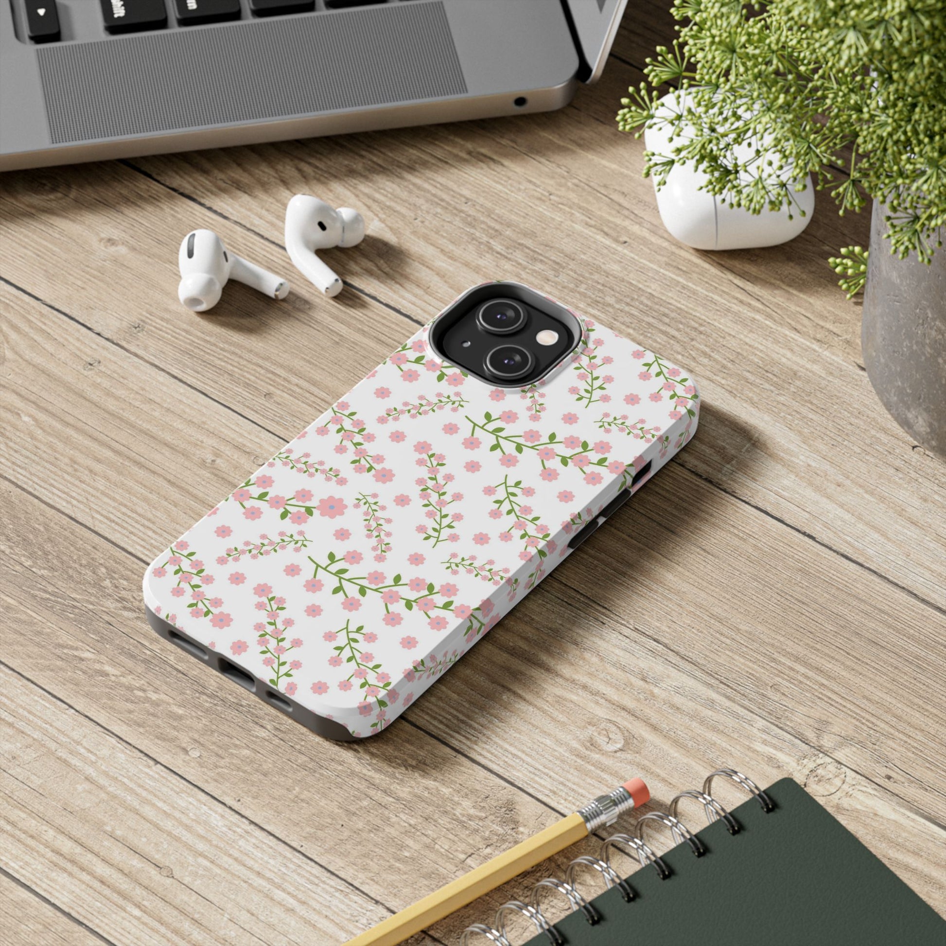 Seamless pattern green branches with blooming Tough Phone Cases