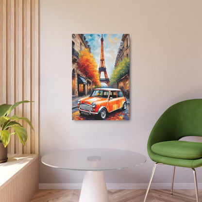 Parisian Charm: Mini Cooper in Autumn Glow Metal Art Sign