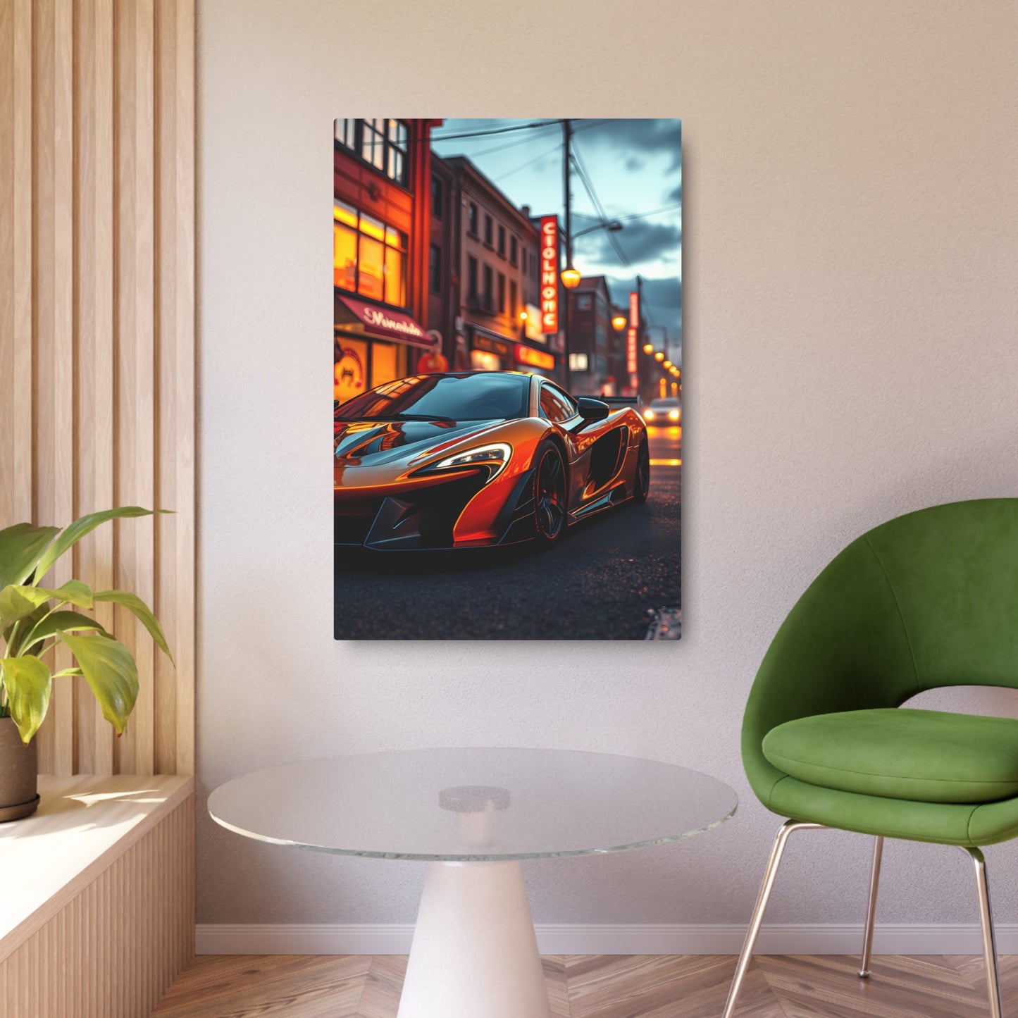 Vibrant Nightlife: McLaren P1 Metal Sign Artwork