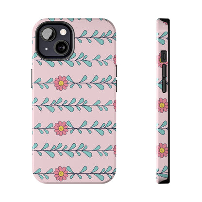 Seamless pattern pink flowers leaves Tough Phone Cases iPhone 13