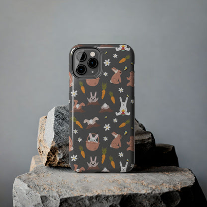 Funny easter rabbits pattern on grey background Tough Phone Cases