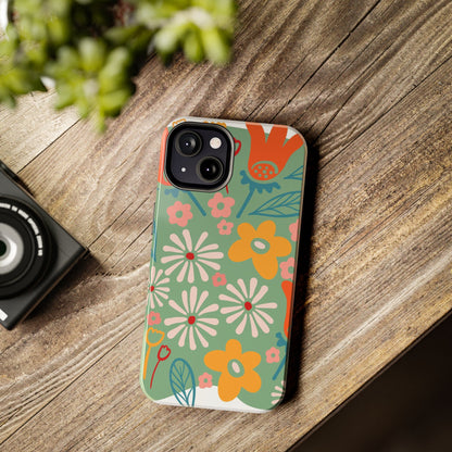 flowers in trendy retro Tough Phone Cases