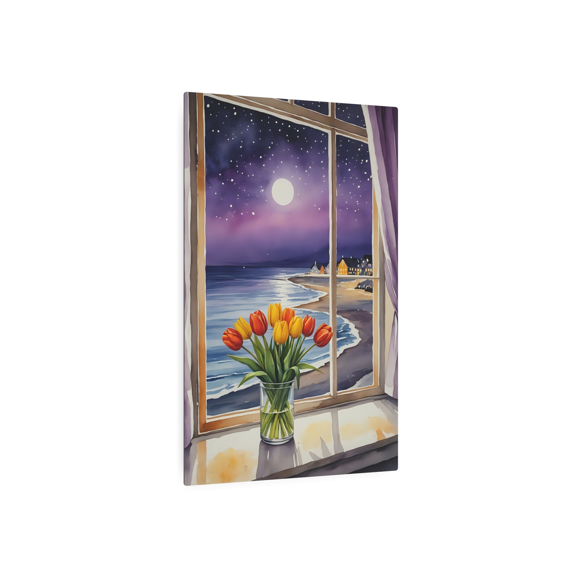 Lunar Serenity by the Seashore Metal Art Sign