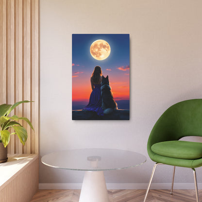 Moonlit Serenity: Enchanted Evening with Nature's Companion metal sign