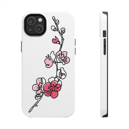 Cherry blossom single line art with abstract pink Tough Phone Cases iPhone 14 Plus