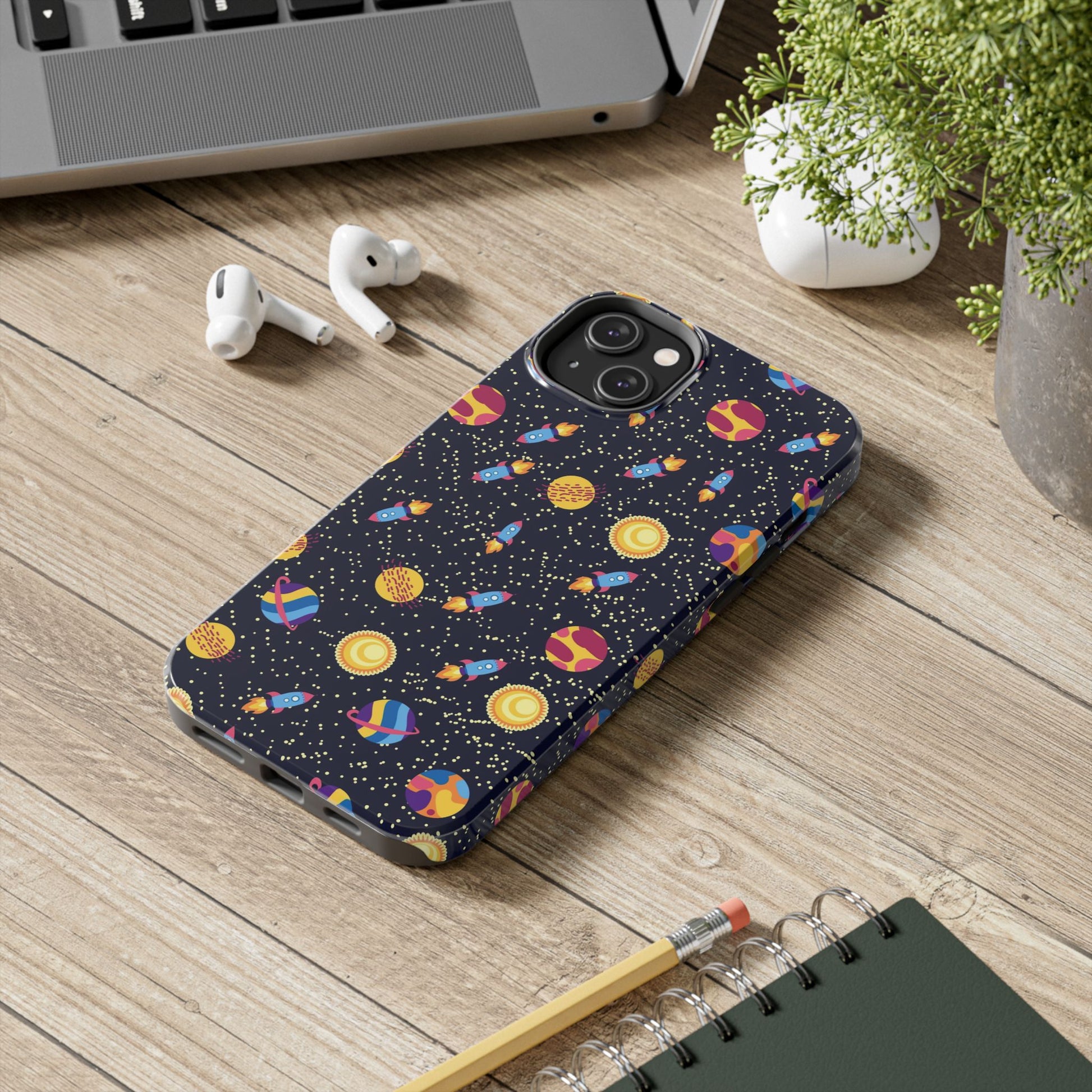 Seamless space pattern. Planets, rockets Tough Phone Cases