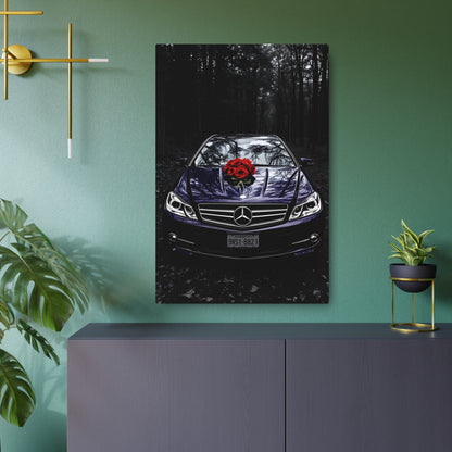 Elegant Purple Mercedes with Roses Metal Sign - Perfect for Car Lovers and Home Decor 24" x 36" (Vertical) 0.12''