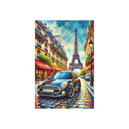 Parisian Dreamscape: Mini in the City of Lights Metal Art Sign