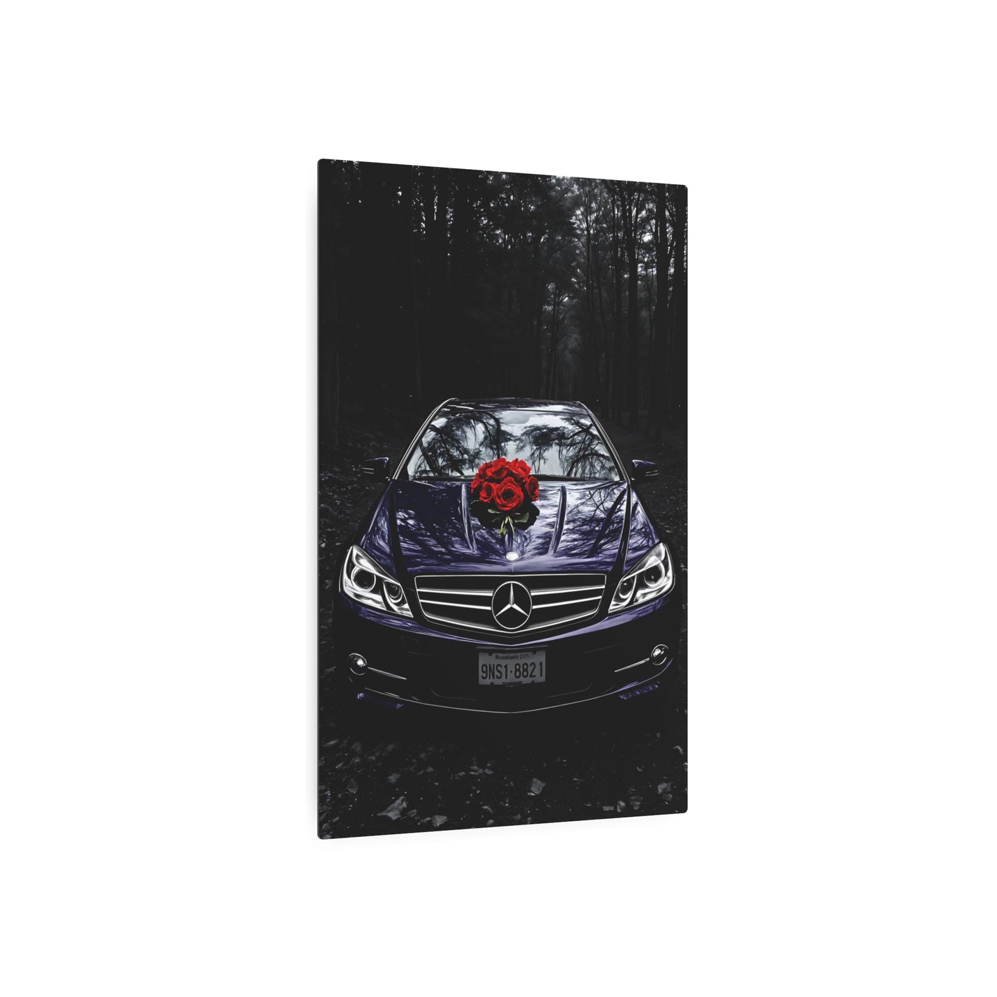 Elegant Purple Mercedes with Roses Metal Sign - Perfect for Car Lovers and Home Decor