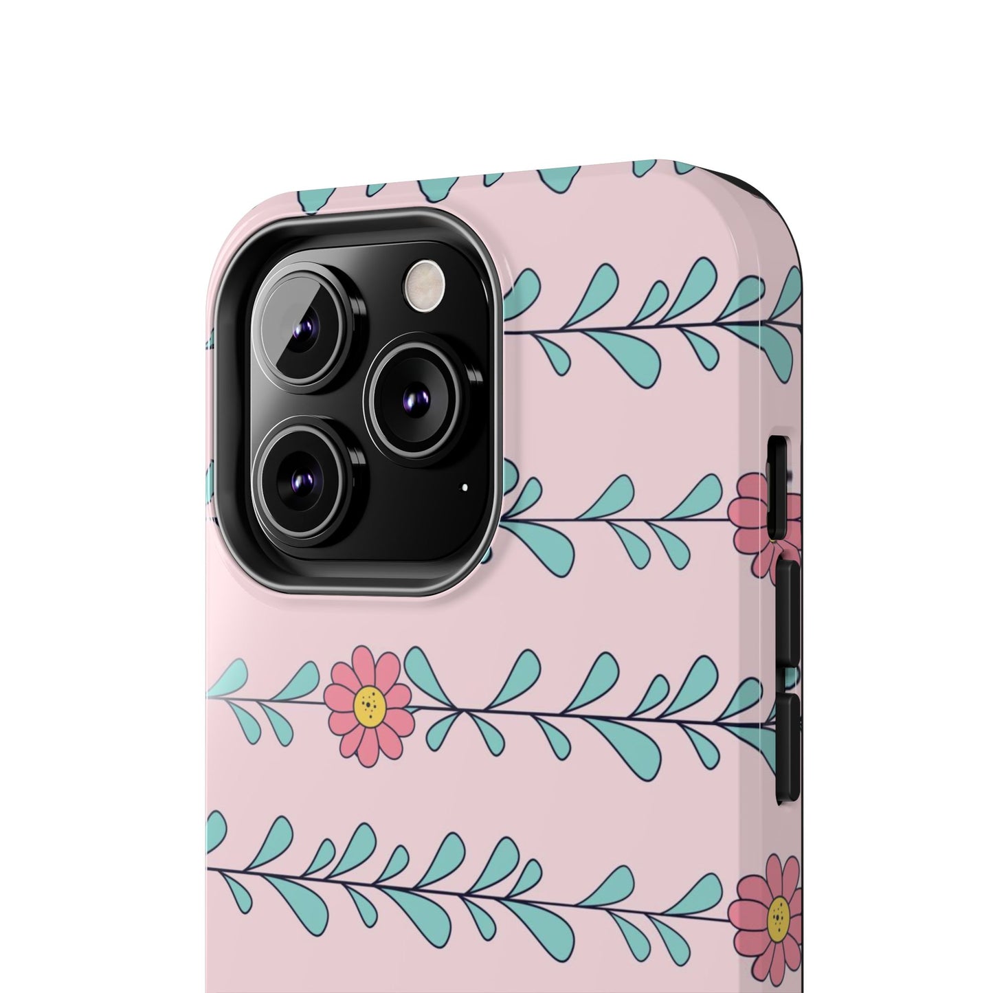 Seamless pattern pink flowers leaves Tough Phone Cases