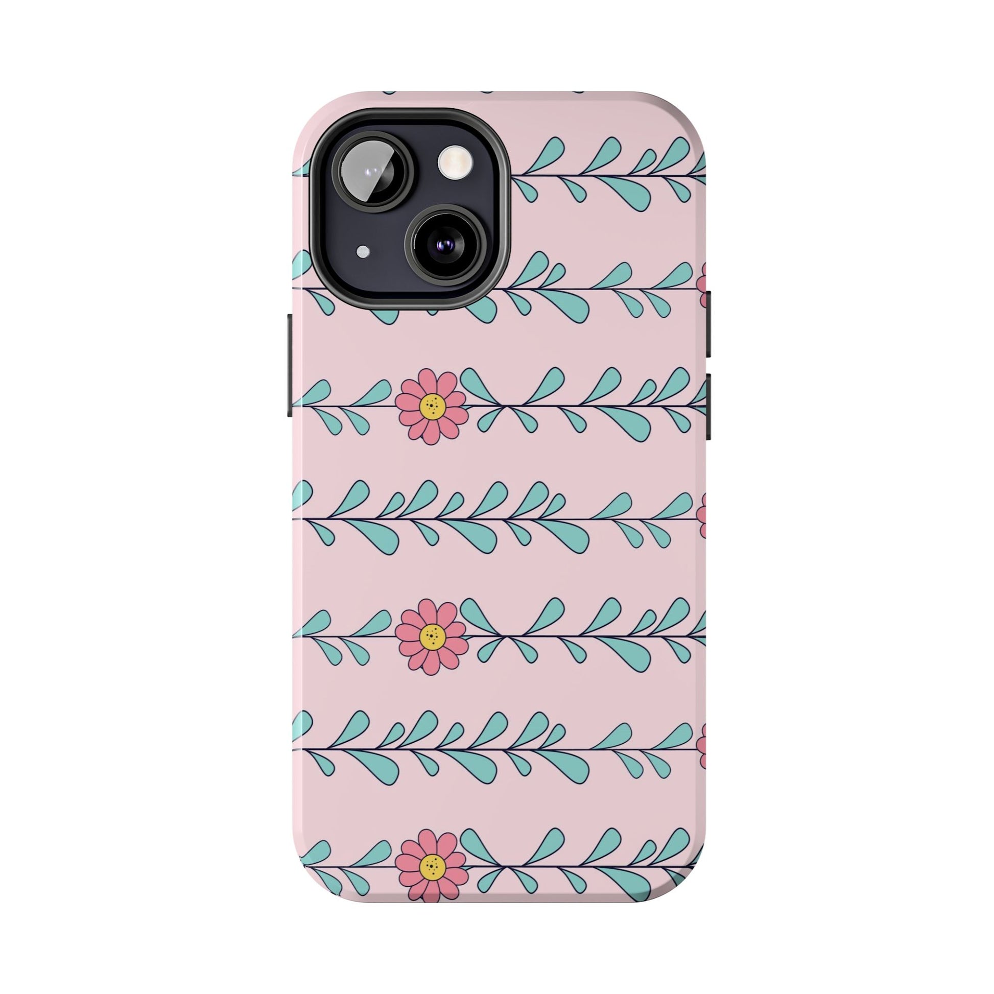 Seamless pattern pink flowers leaves Tough Phone Cases