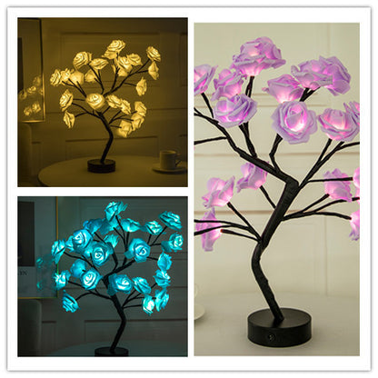 Rose Flower Lamp USB Battery Operated LED Table Lamp Bonsai Tree Night Lights Garland Bedroom Decoration Lights Home Decor Set4