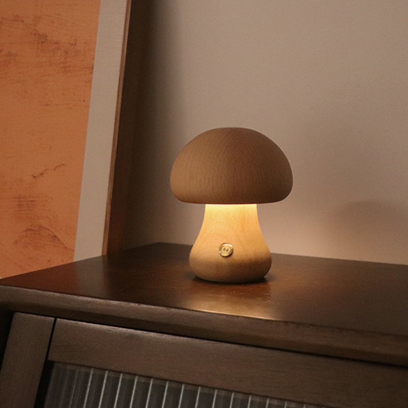 INS Wooden Cute Mushroom LED Night Light With Touch Switch Bedside Table Lamp For Bedroom Childrens Room Sleeping Night Lamps Home Decor C Beech 2.4W