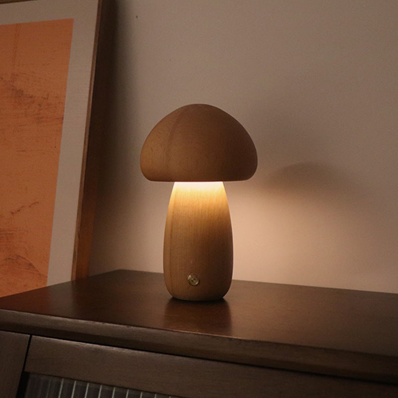 INS Wooden Cute Mushroom LED Night Light With Touch Switch Bedside Table Lamp For Bedroom Childrens Room Sleeping Night Lamps Home Decor B Beech 2.4W