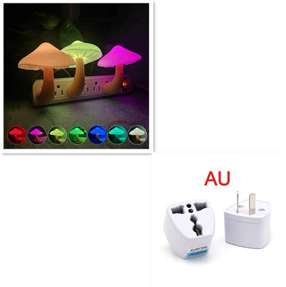 LED Night Light Mushroom Wall Socket Lamp EU US Plug Warm White Light-control Sensor Bedroom Light Home Decoration Mushroom AU Colorful