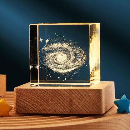 3D Transparent Crystal Cube Desktop Decoration Small Night Lamp Bedroom Home Decor For Kids Party Children Birthday Gifts Warm Light Nebula