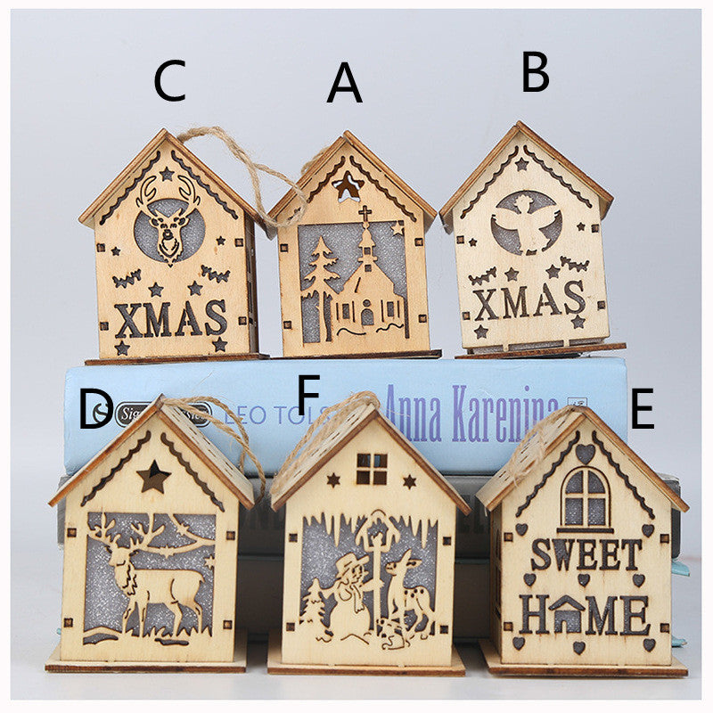 Christmas Tree Wooden Pendant LED Cabin Wood color