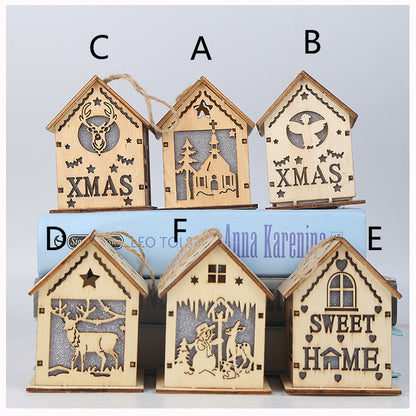 Christmas Tree Wooden Pendant LED Cabin Wood color