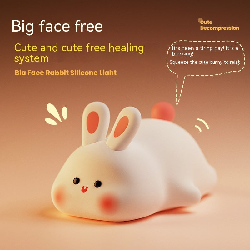 Cute LED Night Light Touch Sensor Cartoon Kid's Nightlights Big Face Rabbit Silicone Night Light Christmas Gift Bedside Lamp Home Decor Lying Bunny Ordinary Style