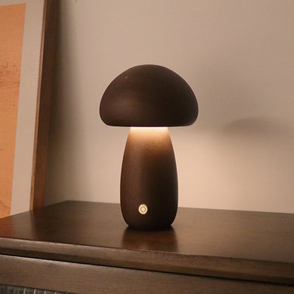 INS Wooden Cute Mushroom LED Night Light With Touch Switch Bedside Table Lamp For Bedroom Childrens Room Sleeping Night Lamps Home Decor B Walnut color 2.4W