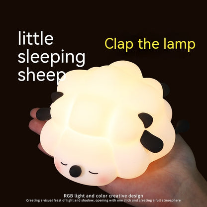 Cute Silicone Night Lights Sheep Cartoon Bedroom Lamp For Children's Room Decor Rechargeable Timing Dimming Sleep Night Light Black USB