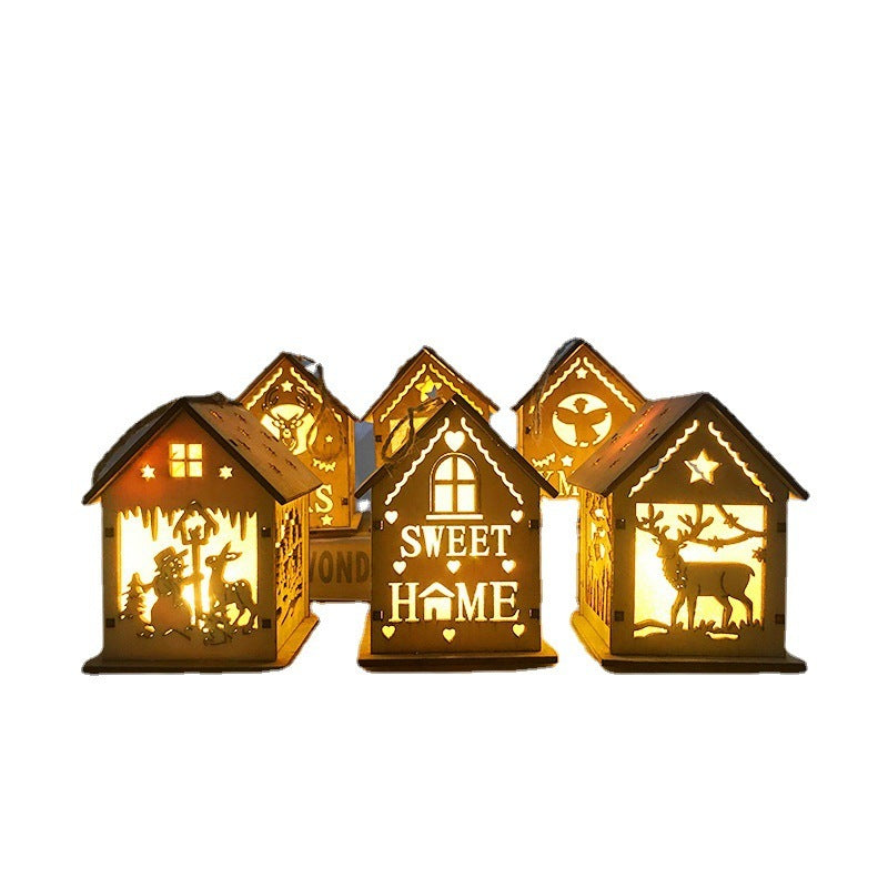 Christmas Tree Wooden Pendant LED Cabin