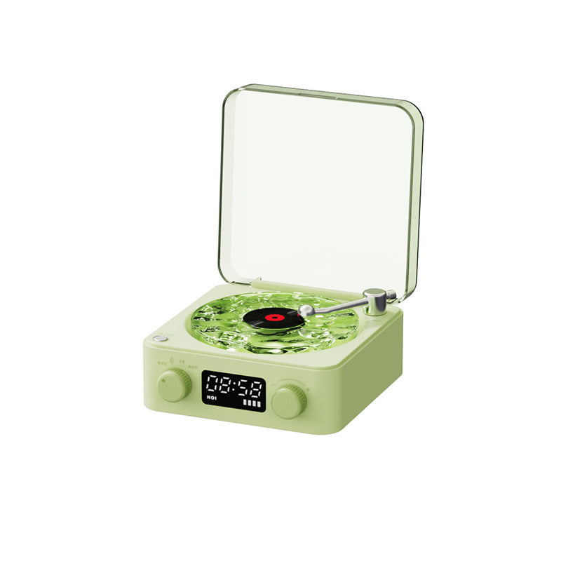 Retro Turntable Speaker Wireless Bluetooth-compatible 5.0 Vinyl Record Player Stereo Sound With White Noise RGB Projection Lamp Effect Green USB