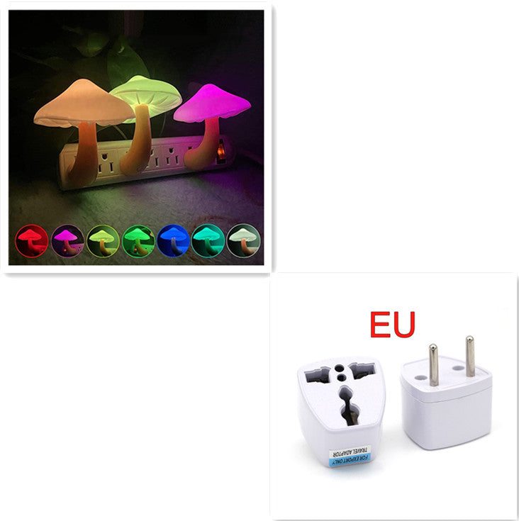 LED Night Light Mushroom Wall Socket Lamp EU US Plug Warm White Light-control Sensor Bedroom Light Home Decoration Mushroom EU Colorful