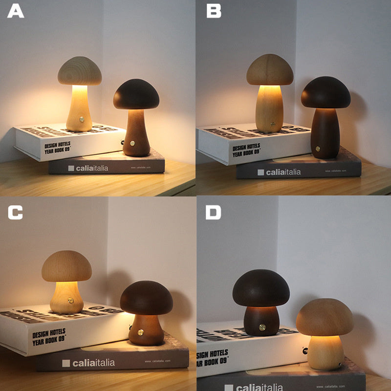 INS Wooden Cute Mushroom LED Night Light With Touch Switch Bedside Table Lamp For Bedroom Childrens Room Sleeping Night Lamps Home Decor