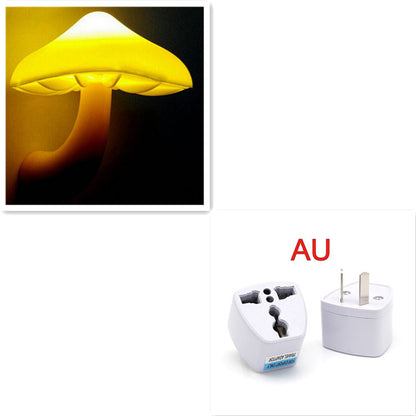 LED Night Light Mushroom Wall Socket Lamp EU US Plug Warm White Light-control Sensor Bedroom Light Home Decoration Mushroom AU Yellow