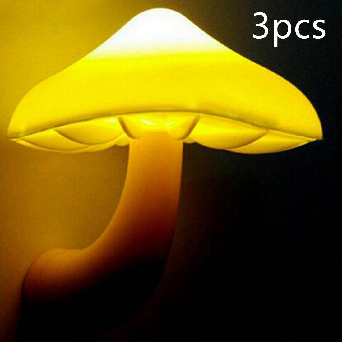 LED Night Light Mushroom Wall Socket Lamp EU US Plug Warm White Light-control Sensor Bedroom Light Home Decoration Mushroom US Yellow 3pcs