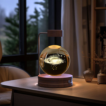 Crystal Ball Cosmic Dinosaur Indoor Night Light USB Power Warm Bedside Light Birthday Gift Night Lamp Galaxy Dark wood