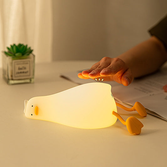 Lie Flat Duck Silicone Night Light Children's Bedside Table Lamp LED Smart With Sleep Night Light Pat Dimming Atmosphere Table Lamp Gift