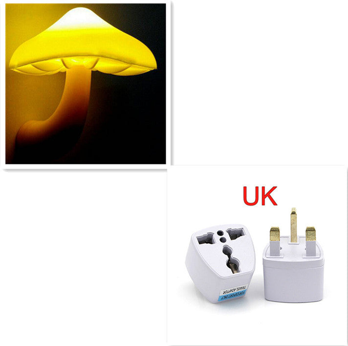 LED Night Light Mushroom Wall Socket Lamp EU US Plug Warm White Light-control Sensor Bedroom Light Home Decoration Mushroom UK Yellow